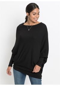 bonprix - Sweter oversize z asymetrycznym dołem. Kolor: czarny. Wzór: prążki #1