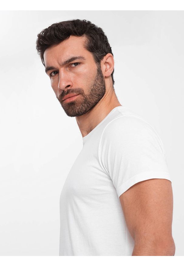 Ombre Clothing - Męski klasyczny bawełniany T-shirt BASIC - biały V4 - Rozmiar: 4XL. Okazja: na co dzień. Kolor: biały. Materiał: bawełna. Wzór: jednolity. Styl: klasyczny