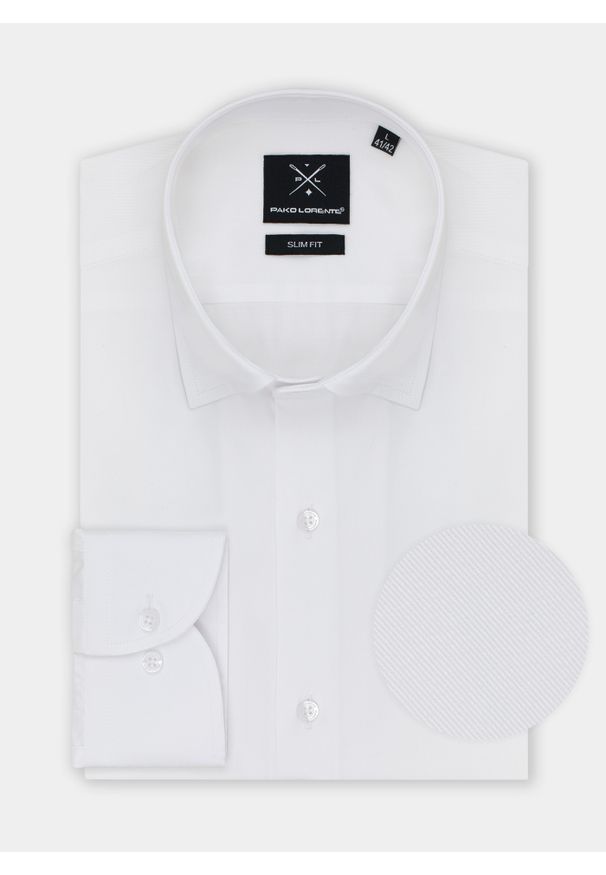 Pako Lorente - PAKO LORENTE – Koszula męska w kolorze białym P21WF-1X-174-B. Typ kołnierza: kołnierzyk klasyczny. Kolor: biały. Materiał: bawełna, elastan. Długość rękawa: długi rękaw. Długość: długie. Wzór: gładki. Styl: klasyczny, elegancki
