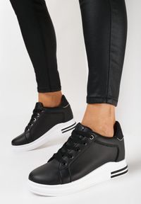 Born2be - Czarne Sneakersy na Koturnie z Brokatowymi Wstawkami Angharad. Kolor: czarny. Obcas: na koturnie #1