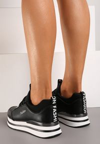 Renee - Czarne Wsuwane Sznurowane Sneakersy na Platformie Aplemia. Nosek buta: okrągły. Zapięcie: bez zapięcia. Kolor: czarny. Materiał: materiał. Obcas: na platformie. Wysokość obcasa: niski #4