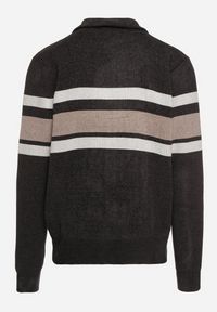 Born2be - Czarno-Brązowy Kardigan z Wełną na Suwak w Paski Ettessa. Okazja: na co dzień. Typ kołnierza: kołnierzyk stójkowy. Kolor: czarny. Materiał: wełna. Wzór: paski. Styl: klasyczny, casual, elegancki, sportowy #7