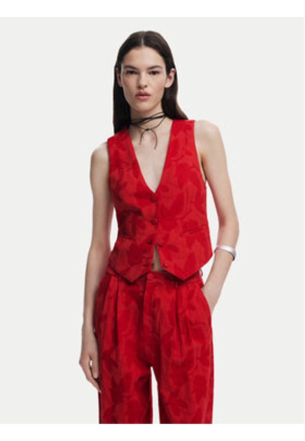 Desigual Spodnie materiałowe Suitrojo 25SWPW33 Czerwony Straight Fit. Kolor: czerwony. Materiał: wiskoza, bawełna