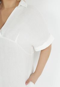 Born2be - Biała Bawełniana Sukienka Pudełkowa z Kołnierzykiem Aillia. Kolekcja: plus size. Kolor: biały. Materiał: bawełna. Typ sukienki: dla puszystych. Długość: mini #6