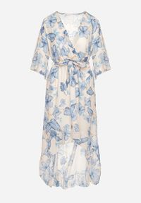 Born2be - Niebieska Bawełniana Sukienka Kopertowa o Asymetrycznym Kroju z Wiązanym Paskiem Niteira. Okazja: na co dzień, na randkę. Typ kołnierza: dekolt w kształcie V. Kolor: niebieski. Materiał: bawełna. Typ sukienki: asymetryczne, kopertowe. Styl: casual #3