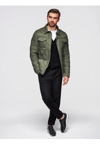 Ombre Clothing - Kurtka pikowana męska w koszulowym fasonie – oliwkowa V2 - Rozmiar: L. Okazja: na co dzień. Kolor: oliwkowy. Materiał: poliester, materiał. Wzór: aplikacja. Styl: casual, elegancki #11