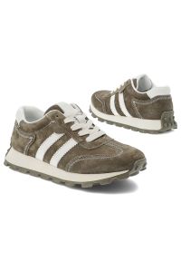 Sneakersy damskie S.Barski, cholewka ze skóry naturalnej zamszowej z tekstylnymi panelami kontrastowe wstawki boczne klasyczne sznurowaniem masywna p. Okazja: na co dzień. Zapięcie: sznurówki. Kolor: zielony. Materiał: zamsz, skóra. Szerokość cholewki: normalna #7