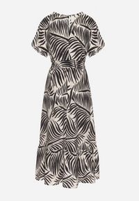 Born2be - Czarna Sukienka Wiskozowa Rozkloszowana w Liściasty Print Draledia. Typ kołnierza: dekolt w serek. Kolor: czarny. Materiał: wiskoza. Długość rękawa: krótki rękaw. Wzór: nadruk. Typ sukienki: rozkloszowane #5