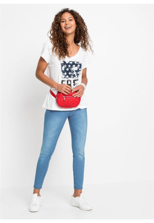 bonprix - Dżinsy Skinny, mid waist, krótsze nogawki. Kolor: niebieski. Długość: krótkie