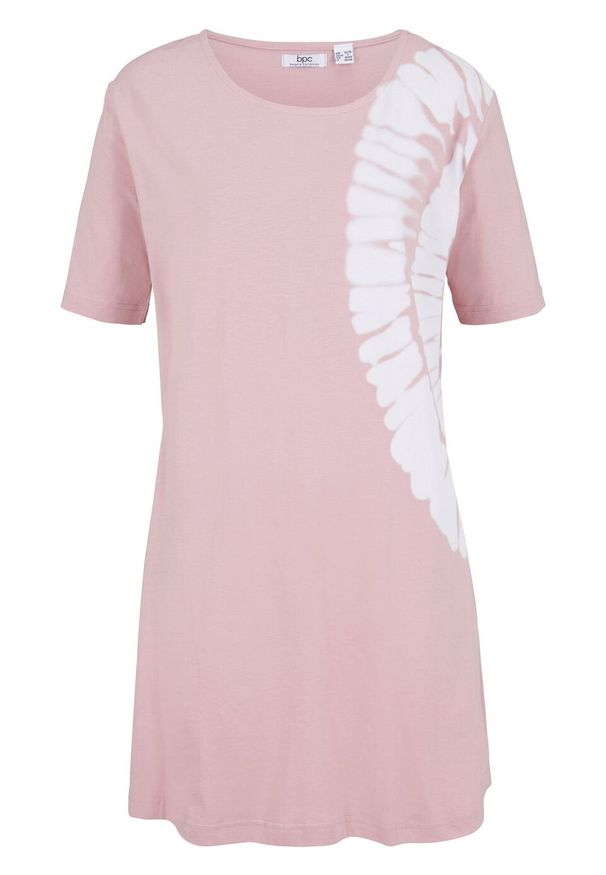 Shirt oversize w batikowy wzór, bawełna organiczna bonprix dymny jasnoróżowy - biały. Kolor: fioletowy. Materiał: bawełna