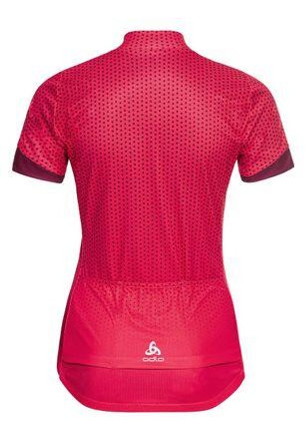 Koszulka rowerowa damska Odlo Stand-up collar ESSENTIAL PRINT rozpinana. Kolor: różowy. Wzór: nadruk