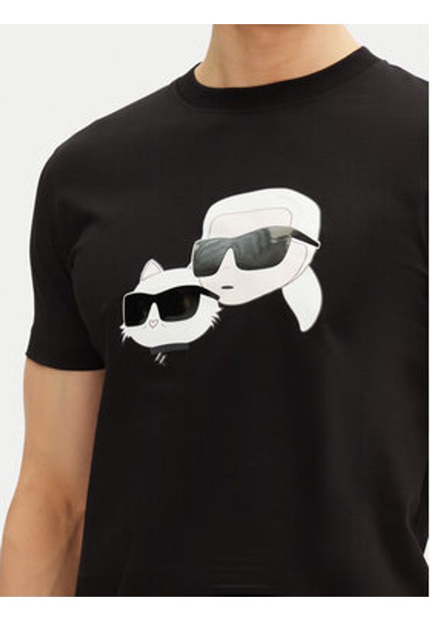 Karl Lagerfeld - KARL LAGERFELD T-Shirt 755061 552241 Czarny Regular Fit. Typ kołnierza: dekolt w karo. Kolor: czarny. Materiał: bawełna