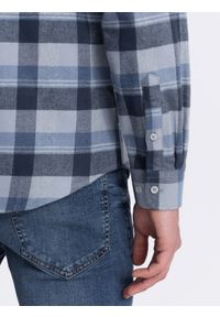 Ombre Clothing - Flanelowa koszula męska w kratę - niebiesko-szara V1. Kolor: szary. Materiał: bawełna. Styl: klasyczny #9