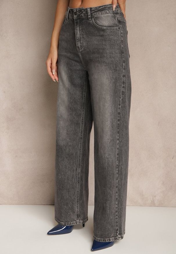 Renee - Szare Jeansy High Waist o Szerokim Kroju Tessine. Stan: podwyższony. Kolor: szary. Styl: sportowy