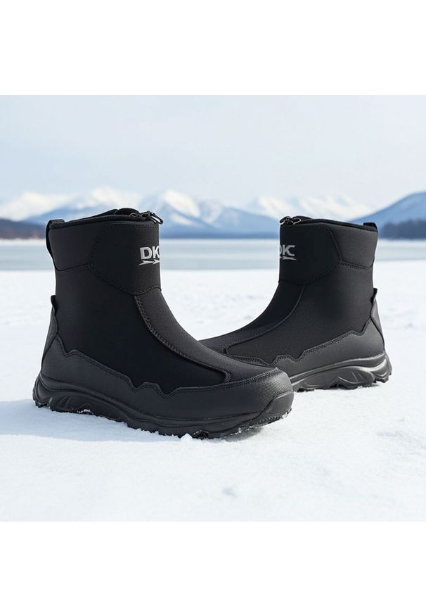 Wodoodporne śniegowce młodzieżowe ocieplane trekkingowe czarne DK 2462. Kolor: czarny. Materiał: skóra ekologiczna. Styl: młodzieżowy