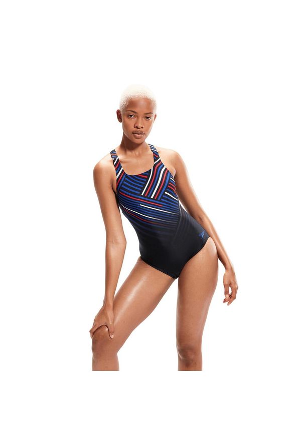 Strój pływacki jednoczęściowy damski Speedo Digital Placement Medalist. Kolor: wielokolorowy, czarny, czerwony