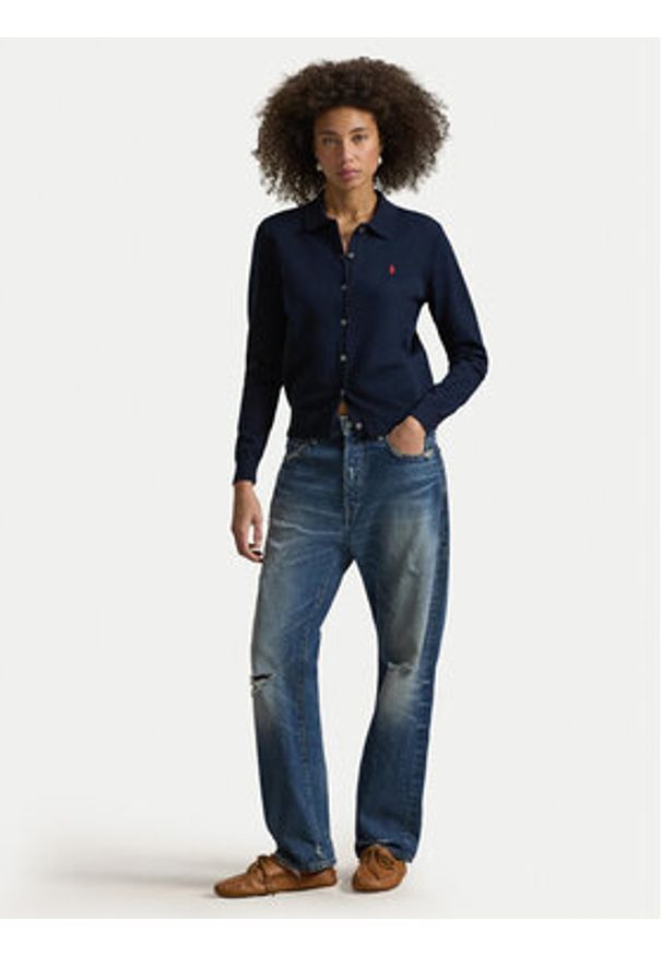 Polo Ralph Lauren Kardigan 211972110502 Granatowy Slim Fit. Typ kołnierza: polo. Kolor: niebieski. Materiał: bawełna