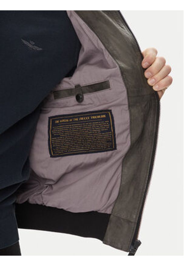 Aeronautica Militare Kurtka skórzana 251PN5047PL00300 Szary Regular Fit. Kolor: szary. Materiał: skóra