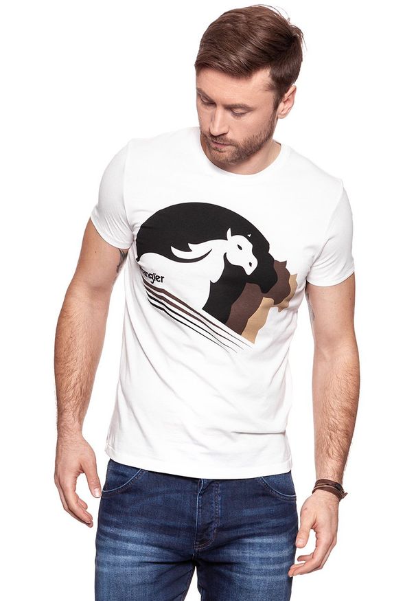 Wrangler - KOSZULKA WRANGLER WESTERN GRAPHIC TEE OFFWHITE W7B94FK02 112131566. Wzór: nadruk