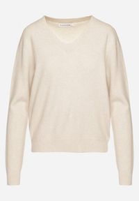 Born2be - Beżowy Sweter z Wiskozą i Wełną z Dekoltem w Serek Claida. Okazja: na co dzień. Typ kołnierza: dekolt w serek. Kolor: beżowy. Materiał: wiskoza, wełna. Styl: casual #7