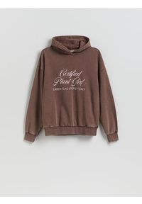 Reserved - Bluza z nadrukiem - ciemnobrązowy. Kolor: brązowy. Materiał: dzianina, bawełna. Wzór: nadruk #1