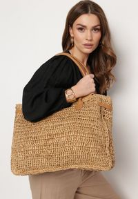 Born2be - Beżowa Duża Torebka Tote Plażowa z Plecionki w Stylu Boho Delmirra. Kolor: beżowy. Sezon: lato. Rozmiar: duże. Styl: boho