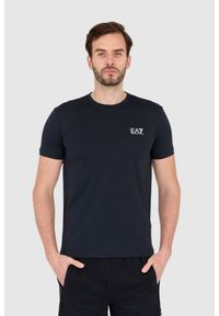 EA7 Emporio Armani - EA7 Granatowy t-shirt męski z małym logo, Rozmiar L. Kolor: niebieski