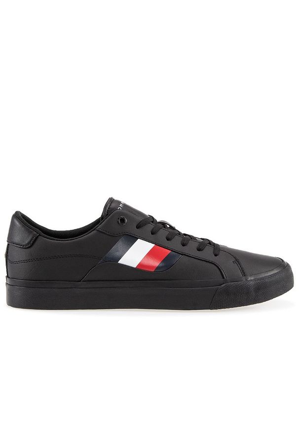 TOMMY HILFIGER - Buty Tommy Hilfiger Signature Detailing Leather Trainers FM0FM04140-BDS - czarne. Kolor: czarny. Materiał: guma, skóra, poliester, kauczuk. Szerokość cholewki: normalna