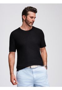 Ombre Clothing - Męska strukturalna dzianinowa koszulka - czarna V3 - Rozmiar: XXL. Kolor: czarny. Materiał: dzianina
