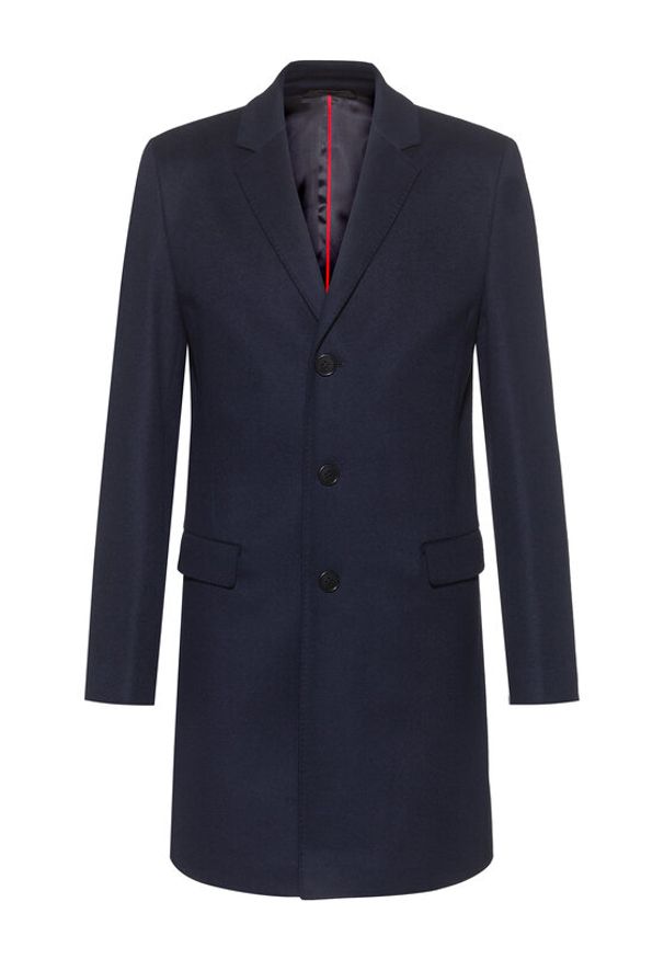 Hugo Płaszcz wełniany Migor2041 50438437 Granatowy Slim Fit. Kolor: niebieski. Materiał: wełna