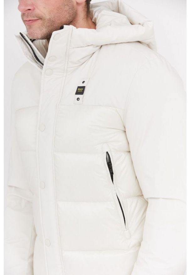 Blauer USA - BLAUER Ecru puchowa kurtka męska z kapturem Eduardo, Rozmiar M. Typ kołnierza: kaptur. Kolor: biały. Materiał: puch