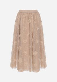 Born2be - Beżowa Rozkloszowana Spódnica ze Strukturalnej Tkaniny z Gumką w Talii Folenne. Okazja: na co dzień. Kolor: beżowy. Materiał: tkanina. Styl: elegancki, casual #6