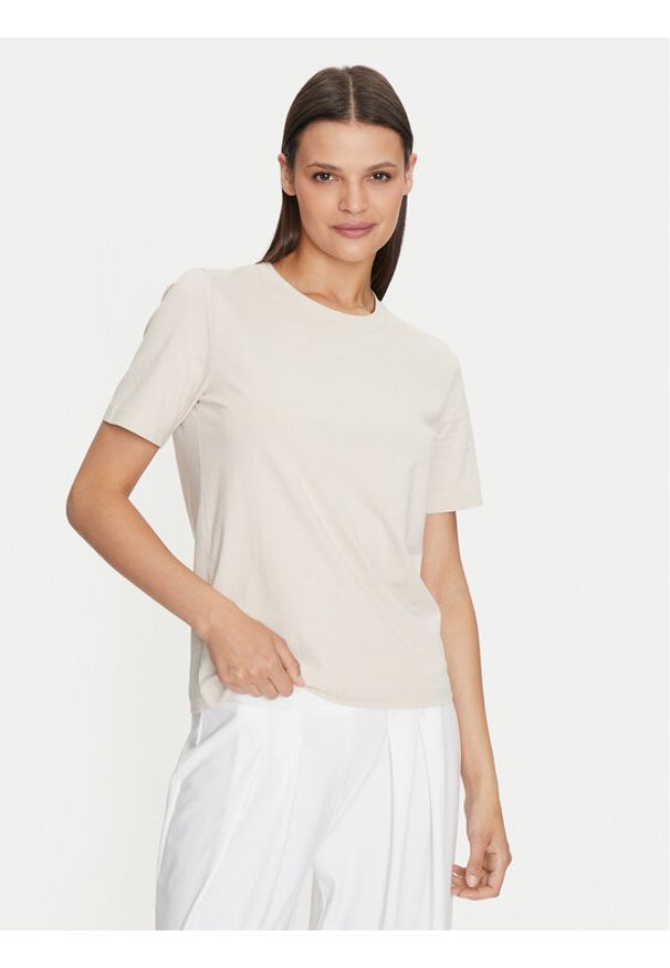 Gina Tricot T-Shirt Basic 17937 Beżowy Regular Fit. Kolor: beżowy. Materiał: bawełna