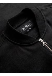 Ombre Clothing - Bawełniana rozpinana męska bluza dresowa bomberka – czarna V5 - Rozmiar: L. Okazja: na co dzień. Kolor: czarny. Materiał: dresówka, bawełna. Wzór: aplikacja. Styl: sportowy, casual, elegancki #3