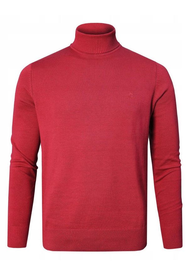 Bawełniany Męski Golf - Pako Jeans - Malinowa Czerwień. Typ kołnierza: golf. Kolor: czerwony. Materiał: bawełna. Styl: klasyczny