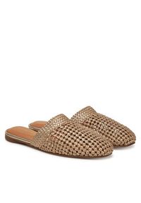 TOMMY HILFIGER - Tommy Hilfiger Klapki Crochet Metallic Leather Mule FW0FW08606 Złoty. Kolor: złoty. Materiał: skóra #4