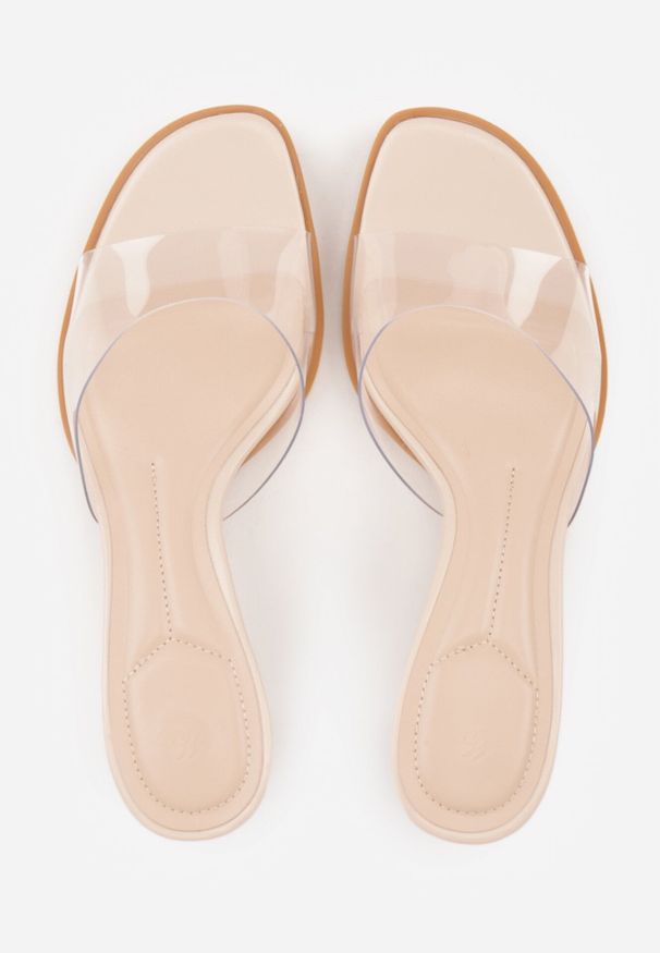 Born2be - Beżowe Klapki z Transparentną Cholewką na Niskiej Szpilce Yalindra. Okazja: na co dzień. Kolor: beżowy. Materiał: jeans. Sezon: lato. Styl: casual, elegancki