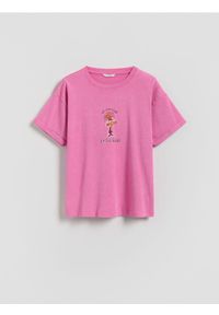 Reserved - T-shirt z nadrukiem Inside Out - fuksja. Kolor: różowy. Materiał: bawełna. Wzór: nadruk #1