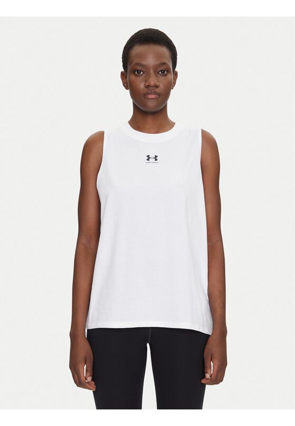 Under Armour Koszulka techniczna Rival Muscle 1383659 Biały Regular Fit. Kolor: biały. Materiał: bawełna, syntetyk