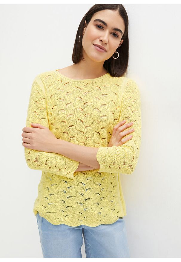 bonprix - Sweter z ozdobnie wyciętymi brzegami. Kolor: żółty