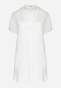 Born2be - Biała Bawełniana Sukienka Pudełkowa z Kołnierzykiem Aillia. Kolekcja: plus size. Kolor: biały. Materiał: bawełna. Typ sukienki: dla puszystych. Długość: mini #2