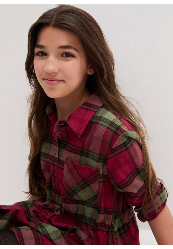 bonprix - Sukienka koszulowa z flaneli. Kolor: czerwony. Typ sukienki: koszulowe