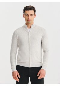 Pako Lorente - PAKO LORENTE - Jasnoszary rozpinany sweter z kieszeniami. Okazja: na co dzień. Kolor: szary. Materiał: wełna, poliamid, bawełna. Styl: casual