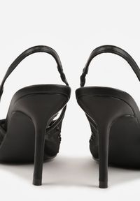 Renee - Czarne Sandały Slingback na Szpilce z Siateczki Zdobione Cyrkoniami Lilinyra. Nosek buta: szpiczasty. Kolor: czarny. Materiał: skóra. Wzór: aplikacja. Obcas: na szpilce. Styl: elegancki #6