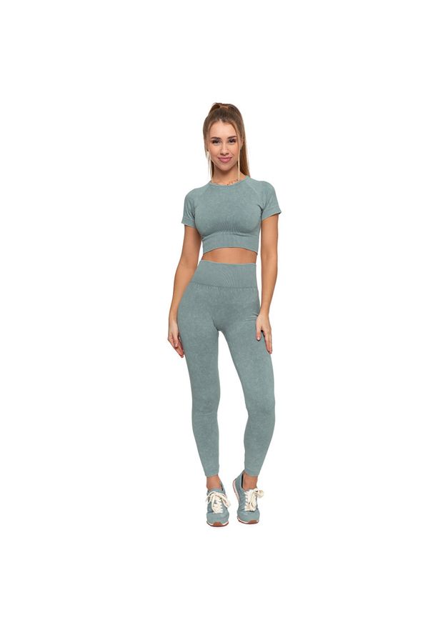Zielony Damski Komplet Top + Legginsy Moraj. Okazja: na co dzień, na spacer. Kolor: zielony. Materiał: materiał. Długość rękawa: krótki rękaw. Długość: krótkie. Styl: sportowy, wizytowy, casual, elegancki