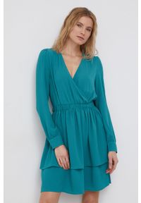 only - Only Sukienka kolor zielony mini rozkloszowana. Kolor: zielony. Materiał: tkanina. Długość rękawa: długi rękaw. Typ sukienki: rozkloszowane. Długość: mini