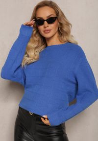 Renee - Niebieski Klasyczny Sweter z Miękkiej Dzianiny Tererise. Kolor: niebieski. Materiał: dzianina. Długość rękawa: długi rękaw. Długość: długie. Styl: klasyczny #4