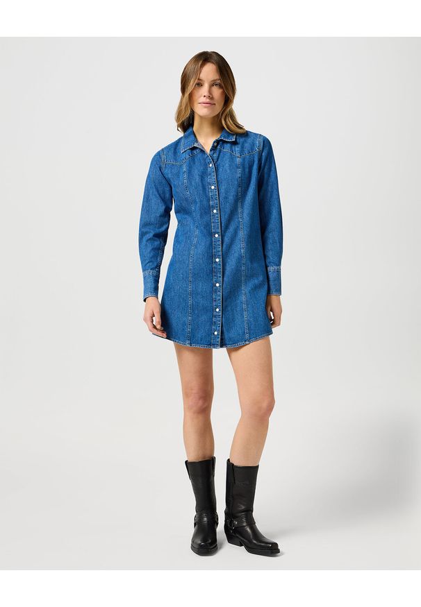 Wrangler - WRANGLER DAMSKA SUKIENKA JENSOWA REG DENIM DRESS 112356498 W9M7018373. Materiał: denim