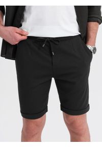 Ombre Clothing - Dzianinowe szorty męskie z podwiniętymi nogawkami – czarne V2 - Rozmiar: XL. Kolor: czarny. Materiał: dzianina. Wzór: jednolity. Styl: klasyczny #7