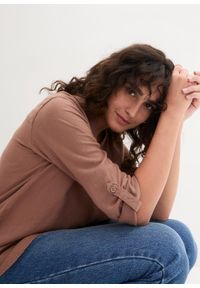 bonprix - Bluzka lniana, rękawy 3/4. Kolor: brązowy. Materiał: len #2